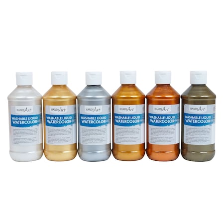 Handy Art Washable Metallic Liquid Watercolor, 8 oz, 6 Colors 882-277